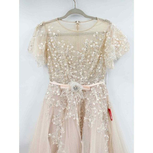 NWT MAC DUGGAL FLUTTER SLEEVE BOW WAIST A LINE DRESS NUDE 20362 $798 - Picture 4 of 7